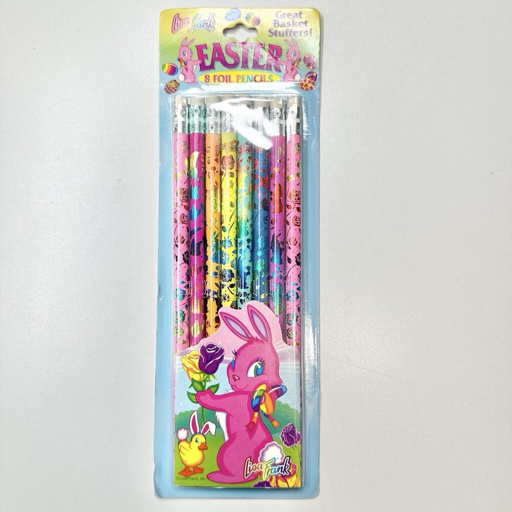 Vtg New Lisa Frank Foil Pencils Butterflies 8 Ct Easter Bunny Flowers Duck